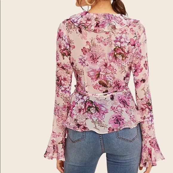 Floral Print Ruffle Wrap Top - Picture 3 of 6